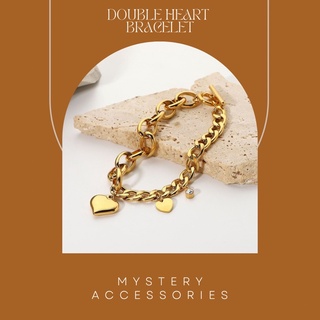 [18k] MA602: Double Heart Bracelet | Mystery Accessories กำไล กำไลข้อมือ สร้อยข้อมือ สร้อยข้อมือหัวใจ สร้อยข้อมือโซ่