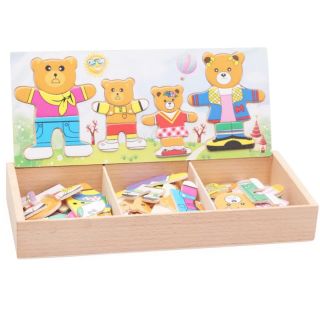 🏅Kids learning🏅 ของเล่นไม้จิ๊กซอว์ไม้ครอบครัวหมี