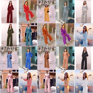 TW12128 Jumpsuit จั้มสูทคอวีขายาวแต่งกระดุมอก