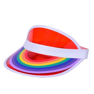 หมวกสีรุ้ง บังแดด สายรัด ยางยืด หมวกใส LGBT Rainbow Plastic Sun Visor Hat Cap Hat