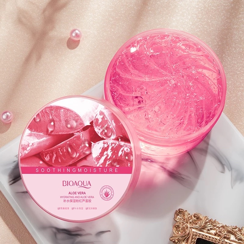เจลว่านหางจระเข้ สูตรชมพู Bioaqua 300g. กระปุกใหญ่ เจลว่านหางจรเข้ สูตรผสมสารสกัดดอกซากุระ ให้เนียนนุ่ม Pink Aloe Vera