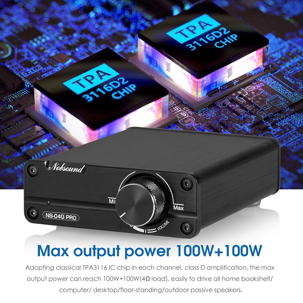 Nobsound NS-04G PRO HiFi เครื่องขยายเสียงสเตอริโอดิจิทัล 2.0 ช่องทาง 100W×2 ขนาดเล็ก สําหรับบ้าน