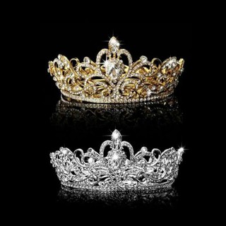 Crown มงกุฎเต็มศีรษะ สง่างามเลดี้เงาคริสตัลหินรอบมงกุฎ Tiara แต่งงานการประกวดศีรษะเจ้าสาวผมเครื่องประดับ