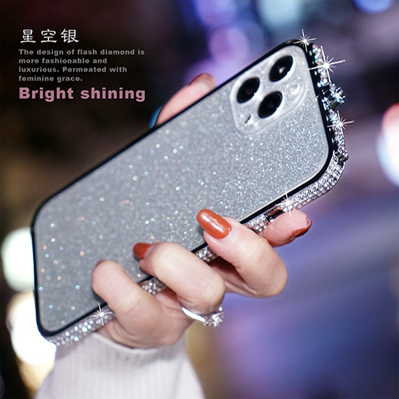 เคสโทรศัพท์มือถือ กรอบโลหะ ประดับเพชรเทียม กลิตเตอร์ สําหรับ iPhone 15 14 13 Promax 12 11Pro 12Pro 13 Pro - รูปที่ 2
