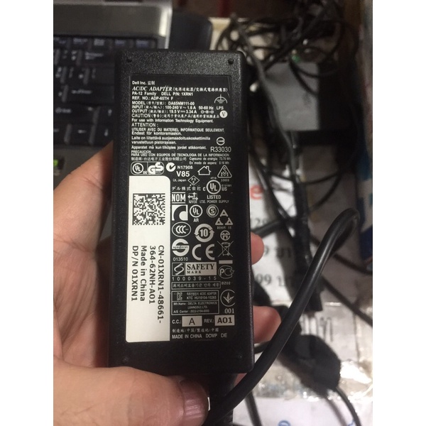 ADAPTER-NOTEBOOK DELL 19.5v,3.34a (7.4*5.0) หัวใหญ่ มีเข็ม ของแท้ มือสอง