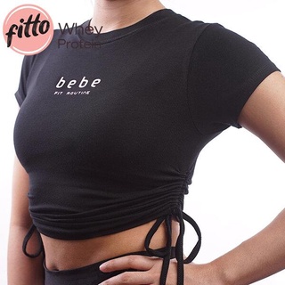 bebe fit routine Crops Shirt : เสื้อครอป เนื้อผ้า Rayon มีความยืดหยุ่นสูง  สวมใส่สบาย(ขาว)