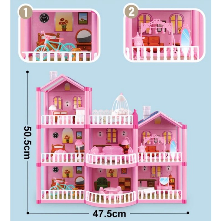 ●✑💒 คฤหาสน์ตุ๊กตาบาร์บี้ บ้านบาร์บี้ DIY หลังใหญ่ พร้อมเฟอร ระเบียงหน้า บ้านตุ๊กตาบาร์บี้ สุดหรู บ้านตุ๊กตา ปราสาท ของเ