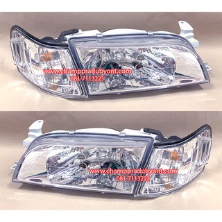 DEPO ไฟหน้าเพชร ไฟหน้าแต่ง TOYOTA COROLLA AE100 AE101 AE102 สามห่วง โคมขาว พร้อมไฟมุมเพชร