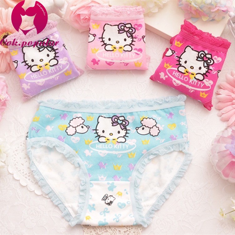 #607กางเกงชั้นในสําหรับเด็กผู้หญิงผ้าฝ้ายปักลายลูกไม COK