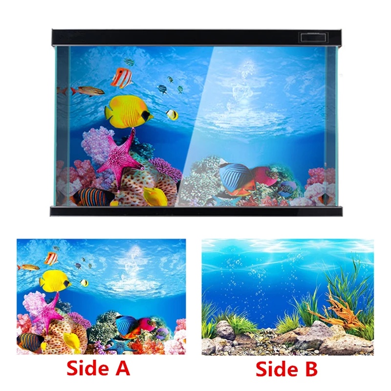 Pvc Double Side Fish Tank Wall โปสเตอร์ตกแต่ง 3D Aquarium พื้นหลังตกแต่ง Ocean ภาพวาดสติกเกอร์ 30/40/50 ซม. (ความสูง)