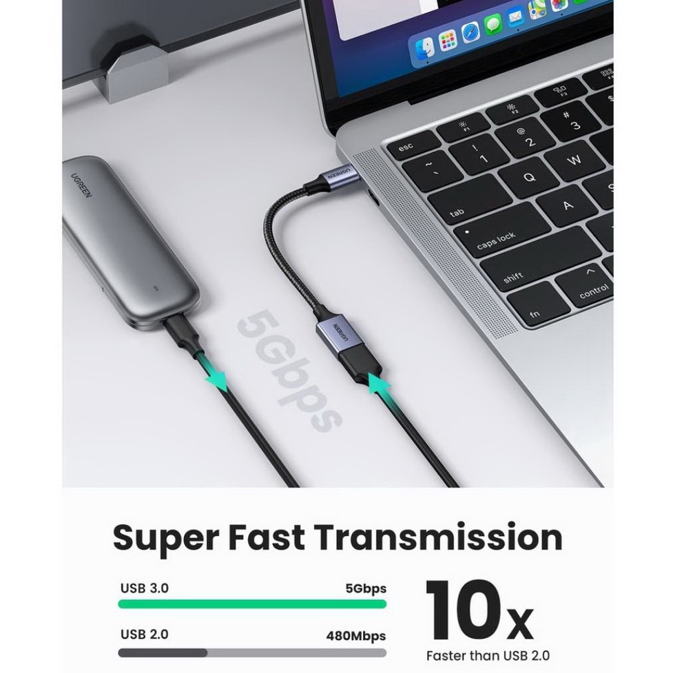 UGREEN รุ่น70889 อะแดปเตอร์เคเบิ้ลสายถัก Type C to USB 3.0 OTG โอนถ่ายข้อมูล 5Gbps รองรับมือถือ และแท็บเล็ต!!