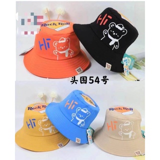 ✔พร้อมส่ง✔หมวกเด็ก Bucket สกรีนหมี Rock Roll สายปรับรูดได้ หมวกนำเข้า