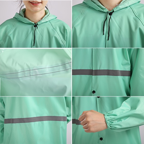ชุดกันฝน สีสันเสื้อกันฝนยาว มีแถบสะท้อนแสง รุ่น หมวกติดเสื้อแบบหนา  เสื้อกันฝนแบบพกพาผู้ใหญ่ Waterproof Rain Suit ราคา ถูกที่สุด ดีลบีเคเค แกลเลอรีภาพที่ 5