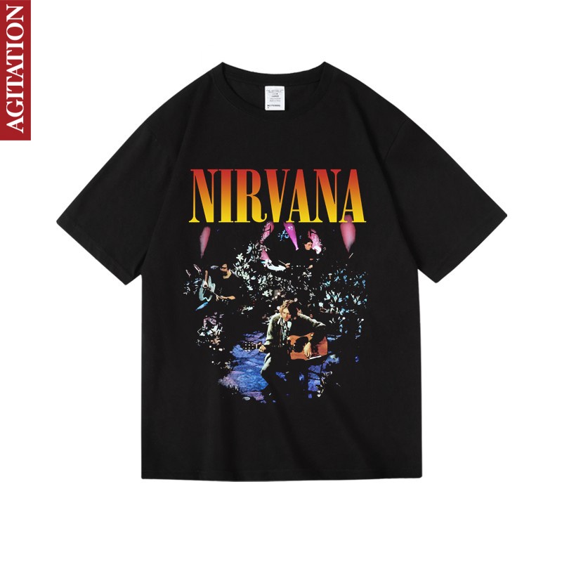 เสื้อยืดสีขาว▤♠อเมริกันพิมพ์ nirvana KurtCobain Kurt Cobain 93 unplugged cotton ผู้หญิงและผู้ชาย uni