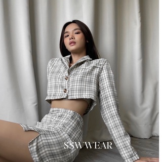 SSWWEAR- Beanny set . B01 ชุดเซตเสื้อกระโปรง ชุดกระโปรง เสื้อ  ชุดลายสก๊อต   พร้อมส่ง