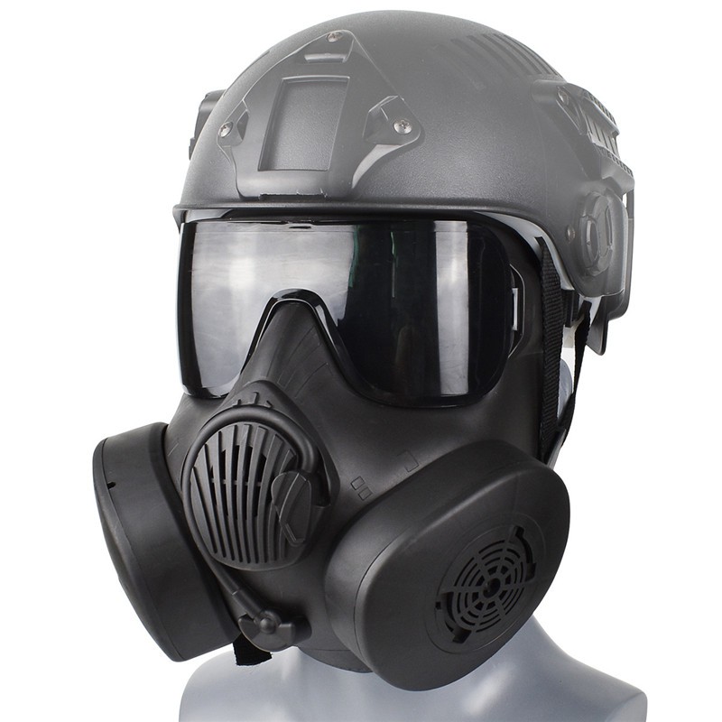 Military Airsoft M50 Fan Gas Mask Protection Double Filter Fan Cs 