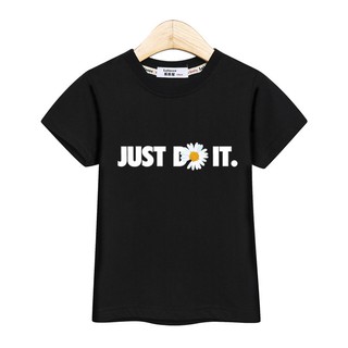Boys summer t-shirt JUST DO IT children topsการพิมพ์ภาษาอังกฤษแฟชั่นฤดูร้อนเสื้อยืด ผ้าฝ้ายแขนสั้นแจ็คเก็ต