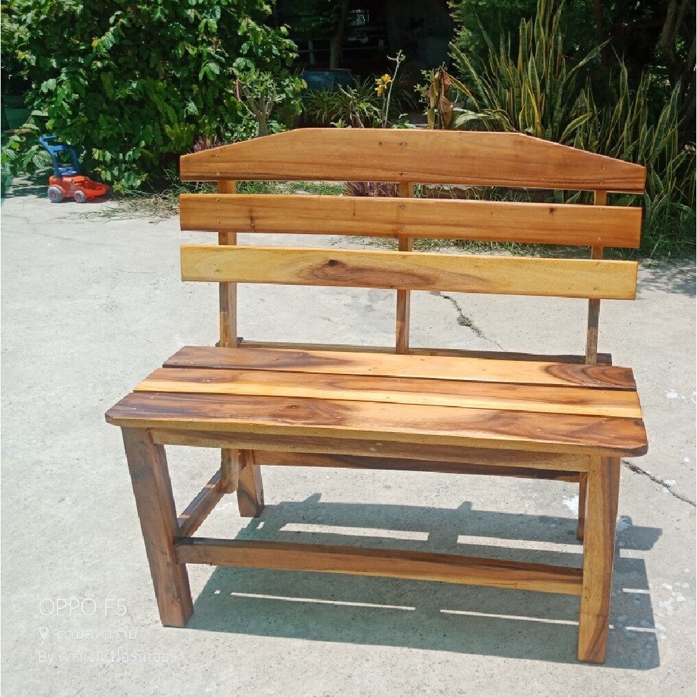 Win888 - ม้านั่งยาว ม้านั่งไม้ ม้านั่งสนาม เก้าอี้ยาว มีพนักพิง เก้าอี้สนาม เก้านี้นั่งพิง (สีเหลือง