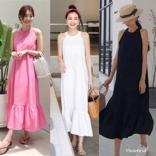 เดรสแขนเว้าชายระบาย