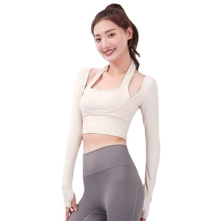 ใหม่✨พร้อมส่ง❄️(YOGA-627) เสื้อออกกำลังกายผู้หญิง เสื้อครอปโยคะแขนยาว เสื้อบราแขนยาว แบบ 2 ชั้น
