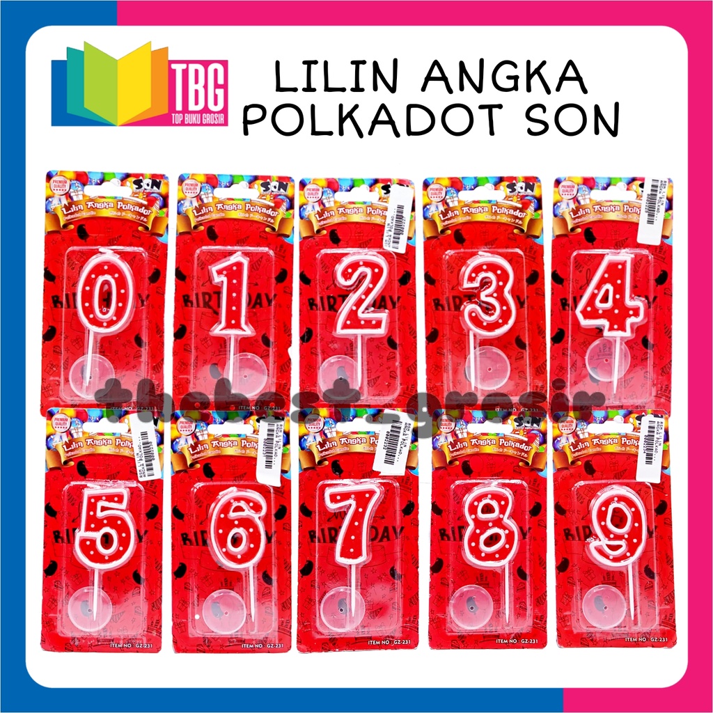 LILIN 1 ชิ้น POLKADOT SON NUMBER CANDLES / BIRTHDAY CANDLES / BIRTHDAY PARTY CANDLES / POLKADOT SON 