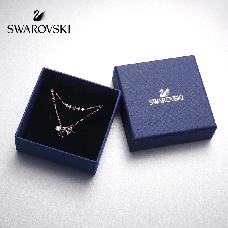 Swarovsk สวารอฟสกี้แวววาวดวงจันทร์ดาวคู่และสร้อยคอแฟชั่นชุดสร้อยคอแฟชั่นส่งแฟนของขวัญ星月双层项链