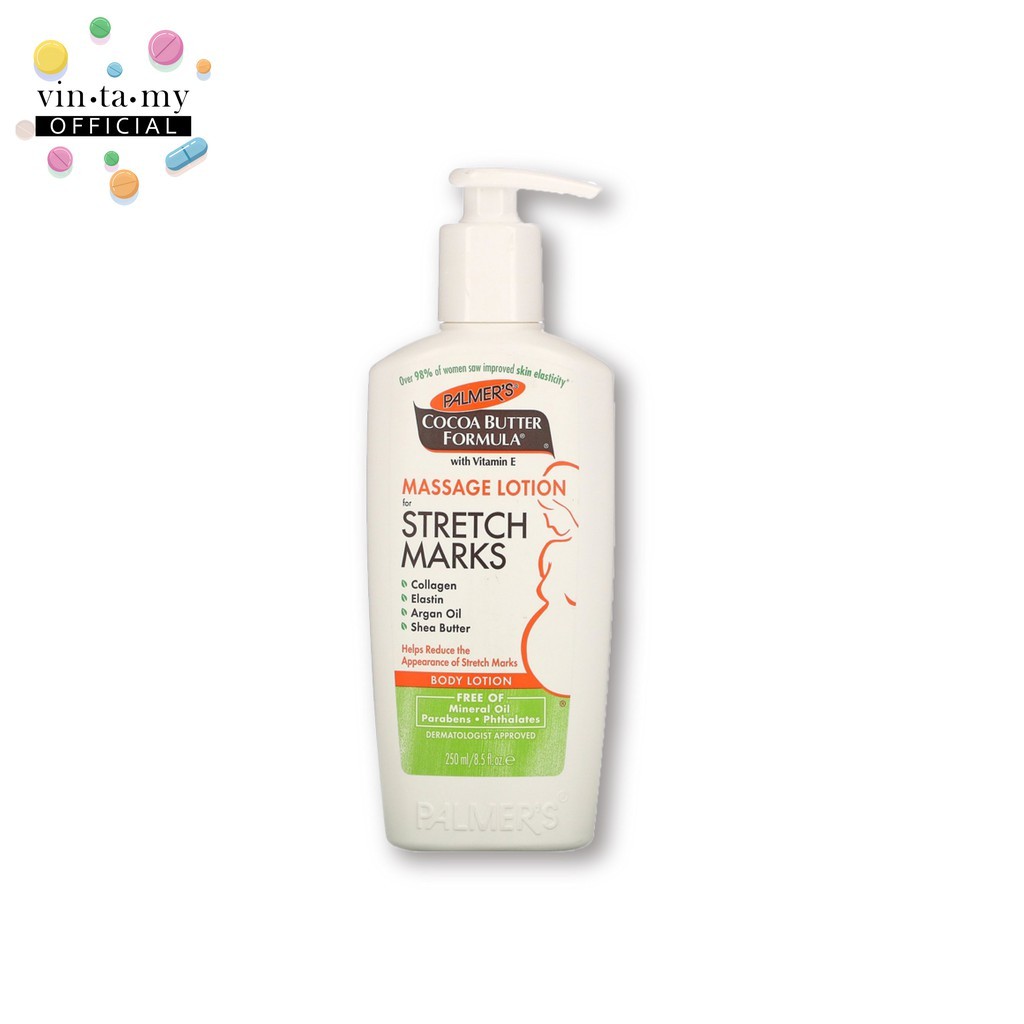 [ของแท้][ป้องกันรอยแตกลาย] Palmer's(ปาล์มเมอร์) Cocoa Butter Massage Lotion for Stretch Marks ขนาด 250ml