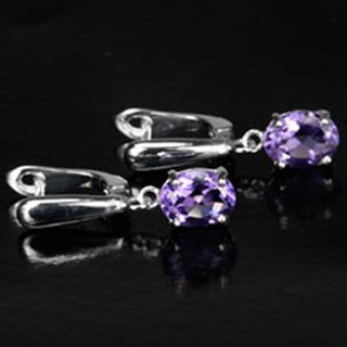 MT ต่างหูพลอยแท้ อเมทิสต์ (Amethyst) ตัวเรือนเงินแท้ ชุบทองคำขาว  Natural Gemstone Sterling Silver Earrings (ge344) : มณีธารา MT Jewelry