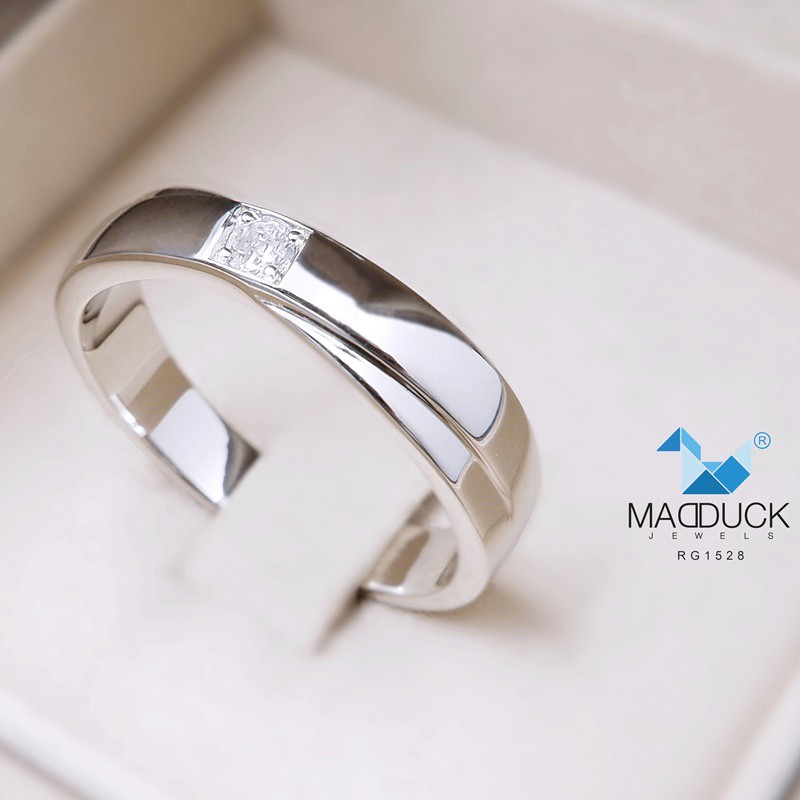 Madduckjewels แหวนเงินแท้ 925 CZ / โมอิส (Moissanite) / เพชรแลป (Lab Grown) ชุบโรเดียม แหวนแต่งงาน RG1528