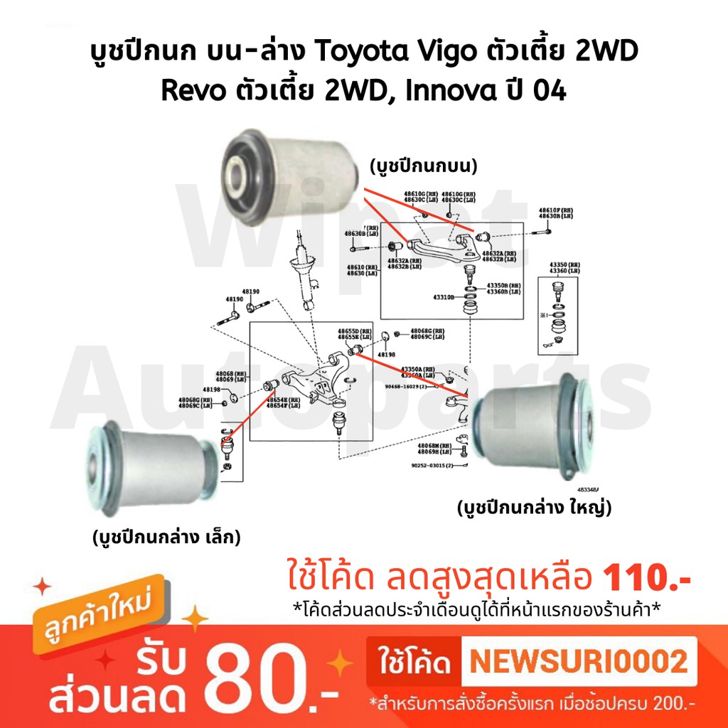 Rbi บูทปีกนก บู๊ชปีกนก บูชปีกนก บนล่าง Toyota Vigo วีโก้ ตัวเตี้ย Revo รีโว้ ตัวเตี้ย Innova ปี04-14