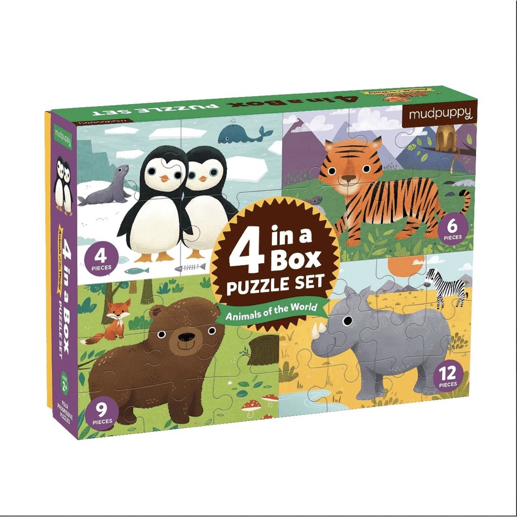 จิ๊กซอว์ 4 ภาพในกล่องเดียว ลายสัตว์โลกน่ารัก Animals of the World 4-in-a-box Puzzle set