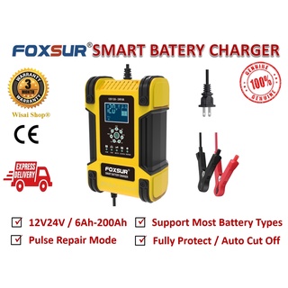 FOXSUR เครื่องชาร์จสลายซัลเฟตและฟื้นฟูแบตเตอรี่รถยนต์และรถจักรยานยนต์ Battery Charger 12V/24V 12A/6-200Ah รุ่นFBC122412D