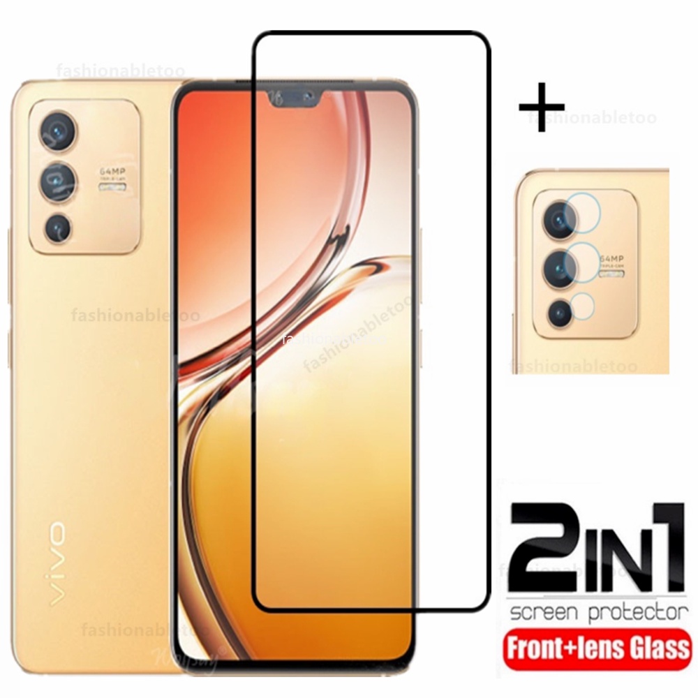 2 in 1 Screen Protector Tempered Glass Film For Vivo V23 pro V23pro V23E V21 V21E Y15s Y15A Y21 Y21s Y33s Y21t Y76 Y51 Y53s Y20 Y20i Y20s Y12s 4G 5G Camera Back Lens Protective Glass Full Cover Front Film