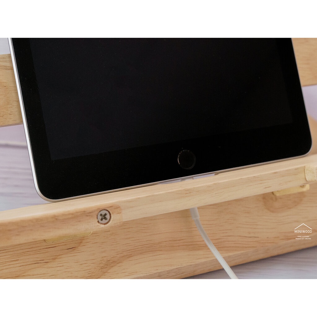 MINIWOOD ที่ตั้งโน๊ตบุ๊ค ที่วางหนังสือ ที่ตั้งหนังสือ ที่วางไอแพด ปรับระดับได้ 3 IN 1 BOOK STAND ไม้ยางพารา