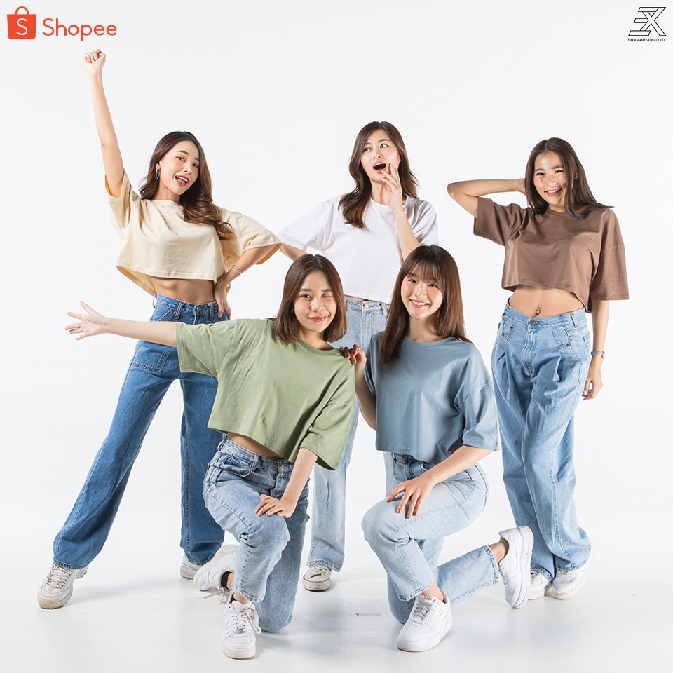 Expogarment เสื้อครอป เอิร์ธโทน เอวลอย CROP แขนสั้น คอกลม ผ้าคอตตอน (ขาว เบจ ดำ น้ำตาล เขียว ฟ้าเทา) รูปที่ 8