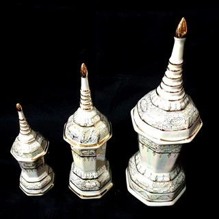 โกศลายไทย มุกทอง ทรงเหลี่ยม ทรงกลม โกศ ใส่อัฐิ เซรามิค กระเบื้อง พร้อมส่ง