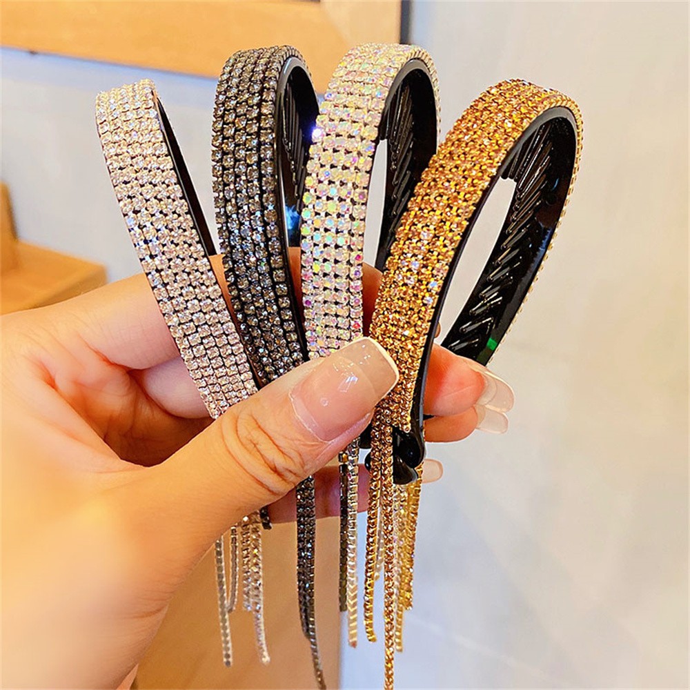 คลิปผมแบบ Claw Clip ประดับ Rhinestones และ Glitter สำหรับผู้หญิง ตกแต่งทรงผม Meatball