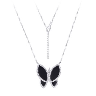 SILVER THAI  BUTTERFLY CZ WITH ONYX SILVER NECKLACE : เครื่องประดับเงินแท้ 925 สร้อยคอจี้รูปผีเสื้องานส่งออก