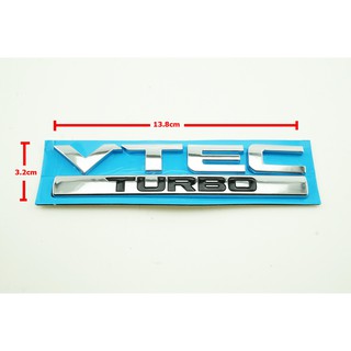 ป้ายโลโก้ท้าย VTEC TURBO พลาสติกสีโครเมี่ยม/ดำ ขนาด 13.5x4.0cm สำหรับติดท้าย HONDA ติดตั้งด้วยเทปกาวสองหน้าด้านหลัง