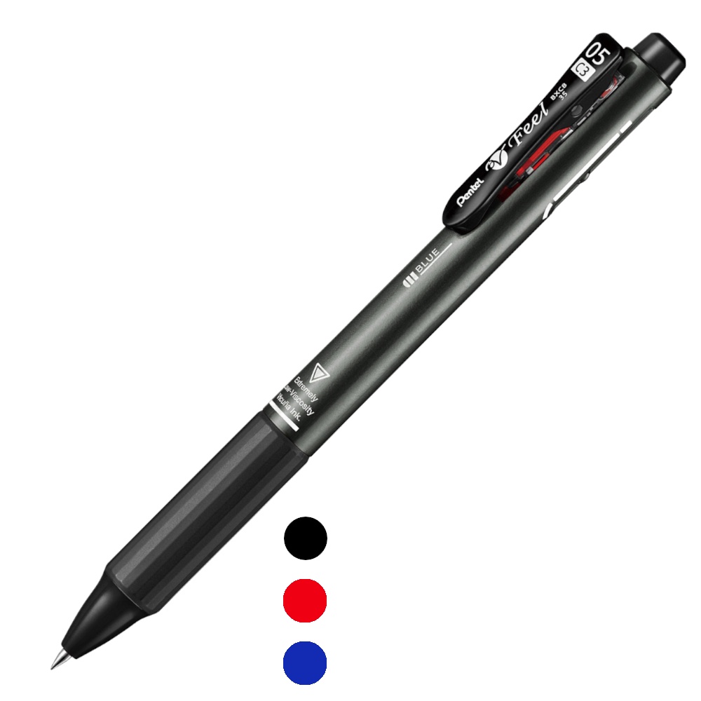 Pentel Ultra-Low Viscosity Pen ปากกาลูกลื่น ไส้ 3 สี (ดำ แดง น้ำเงิน) BXCB35M