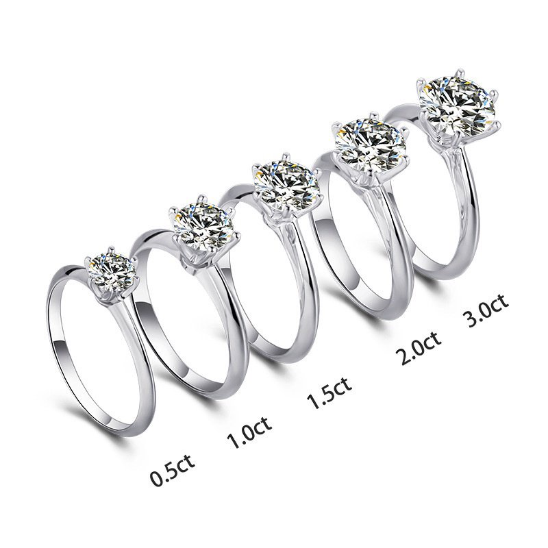 S925 Sterling Silver Real Moissanite Ring 6 Claw Round Hearts and ...