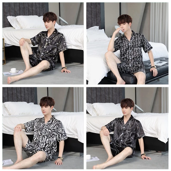 🤑พร้อมส่ง🤑1011 ชุดนอนผู้ชาย เเขนสั้นขาสั้น ผ้าซาตินสุดหรู คอปก pajamas men เซ็ทเสื้อ สวมใส่สบาย ผ้าเย็น ผ้านิ่มไม่เเข็ง