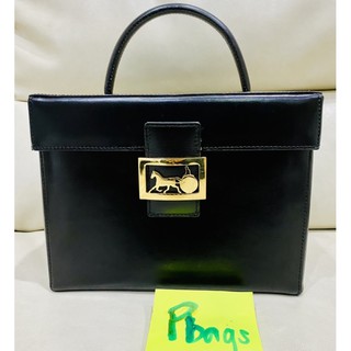 CELINE VINTAGE HORSE CARRIAGE BLACK LEATHER VANITY HAND BAG