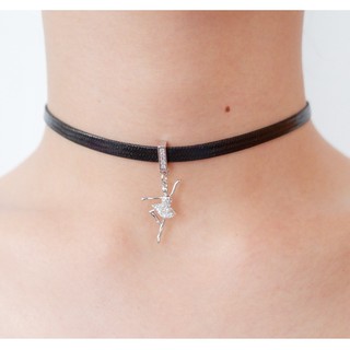 Choker สร้อยโชคเกอร์สายหนังสีดำ จี้รูปนักเต้นบัลเลต์ Crystal Choker Black Faux Leather