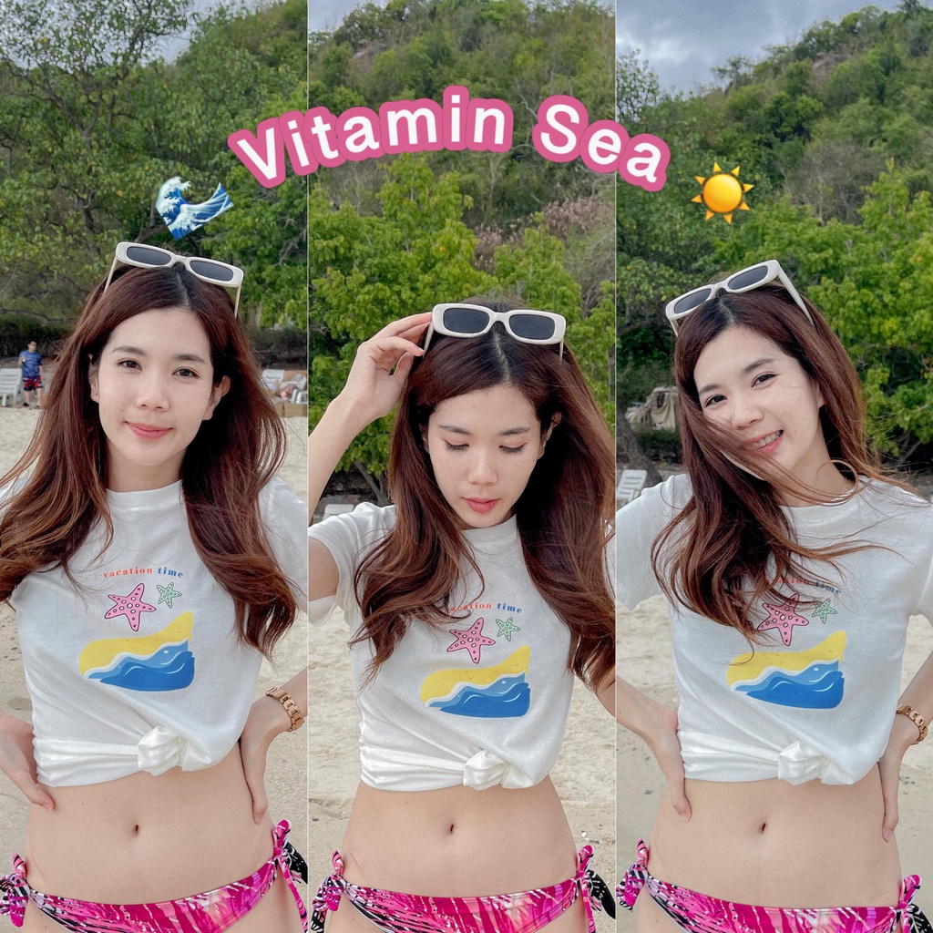 Jarika.shop - เสื้อยืดหญิง แขนสั้น ลายคอลเลคชั่น Vitamin Sea ทะเล ( ข73 )
