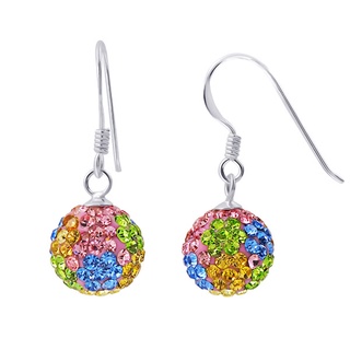 SILVER THAI  Silver Earrings - Rainbow Color Crystal Ball Hook Earrings เครื่องประดับต่างหูเงินต่างหูตะขอคริสตัลบอลสี