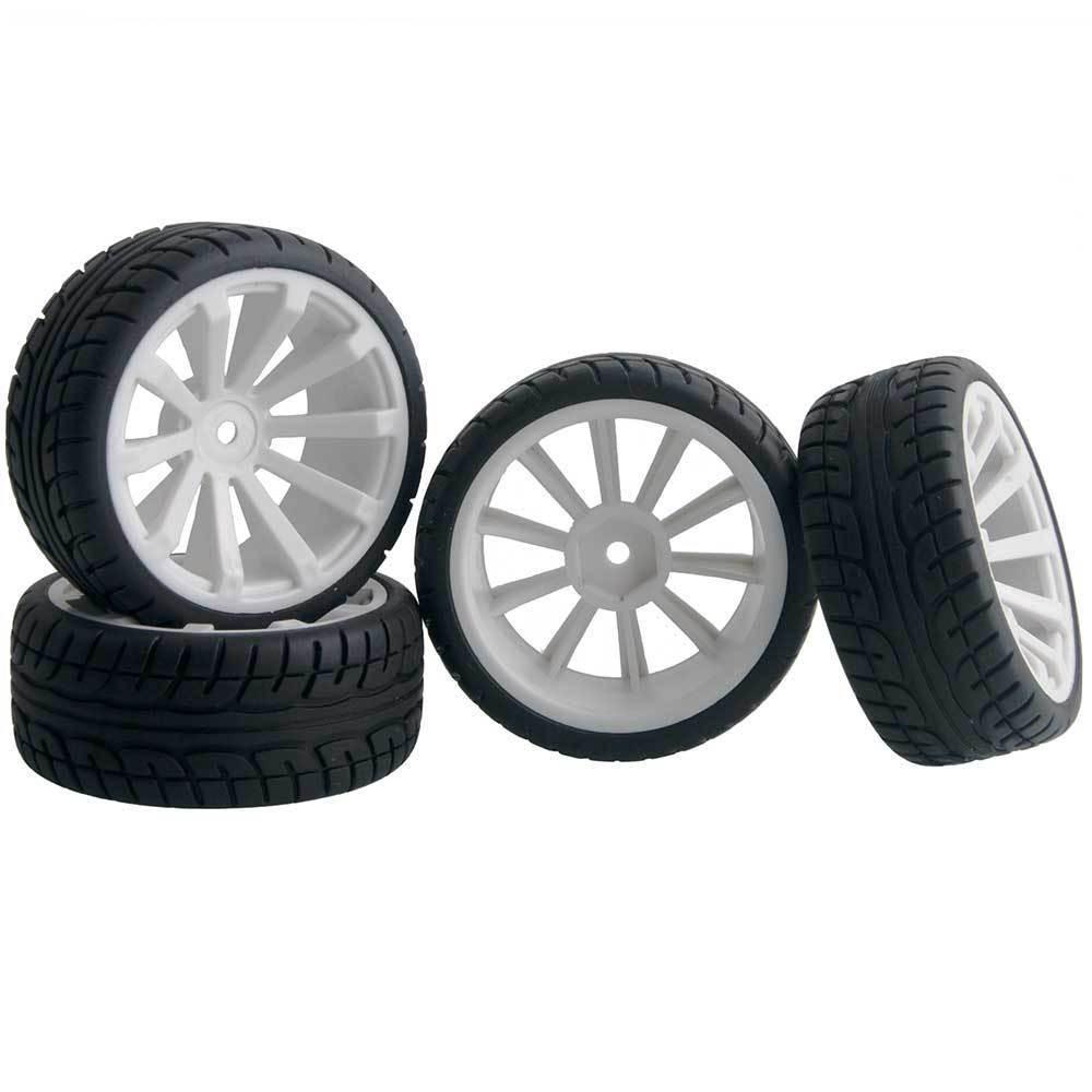 4pcs RC 601W-8003 Flat Racing Tires White Wheel Rim Fit HSP 1:10 On-Road Car