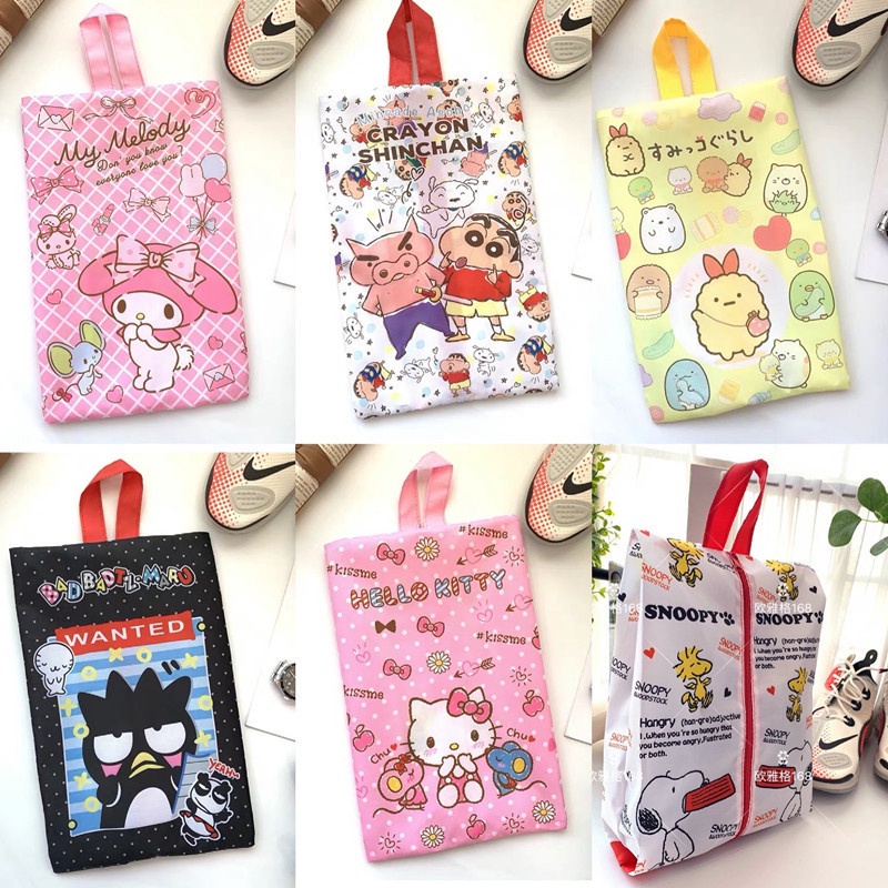 กระเป๋าเก็บรองเท้า ผ้าขนหนู กันน้ํา แบบพกพา ลายการ์ตูน Snoopy Sumikkogurashi