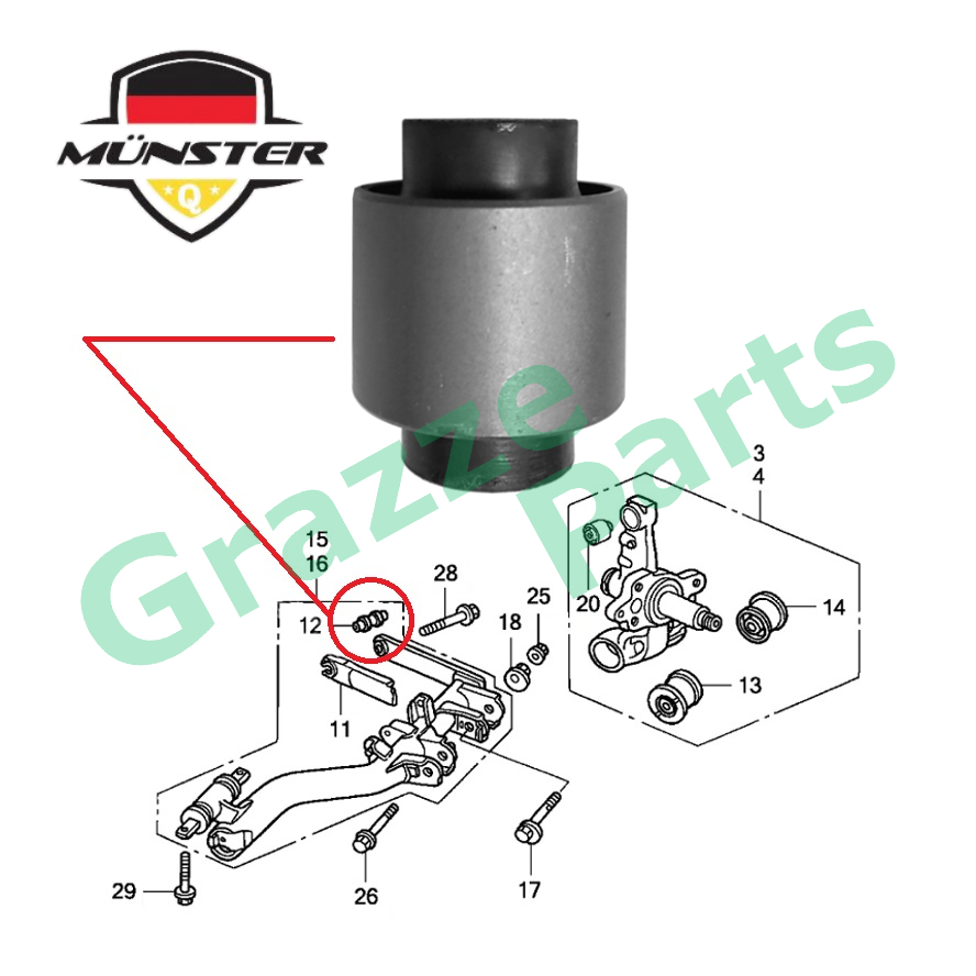 Münster Knuckle ด้านหลัง Trailing Arm Bush 52364-S5A-004 Honda Civic ES S5A FD CRV S9A SWA Stream RN