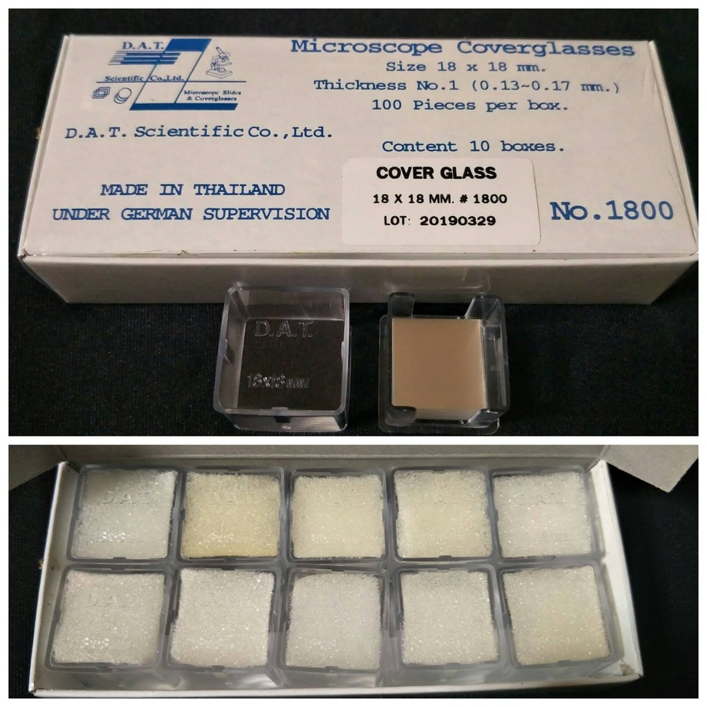 DAT กระจกปิดสไลด์,แผ่นแก้วปิดสไลด์,แผ่นปิดกระจกสไลด์ COVER GLASS18 มม.22มม.24*60mm.24*50 mm.
